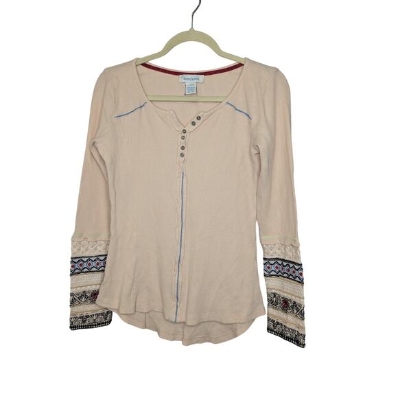 Sundance Thermal Waffle Knit Embroidered Long Sleeve Top Womens Size Small Cream - Picture 1 of 7